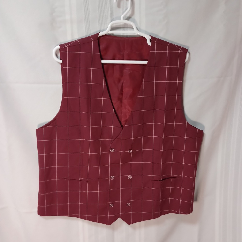 Pattern Suit Vest Mens 5XL Burgundy Windowpane Plaid Double Breasted Formal 50